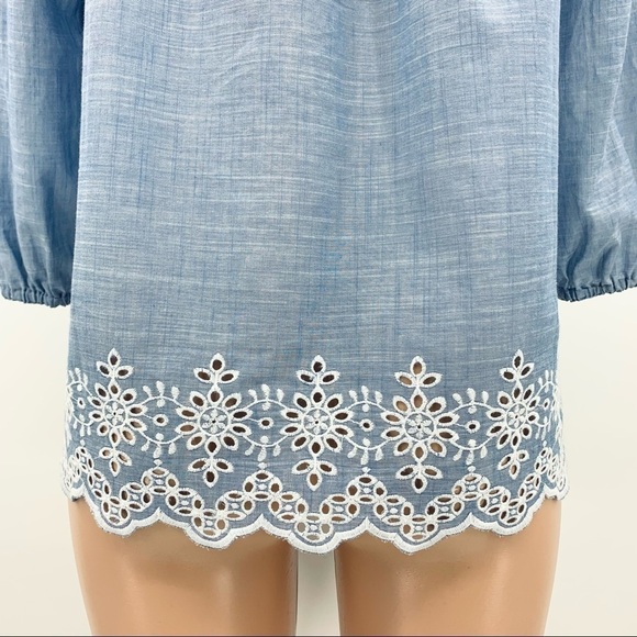 NWT NYDJ Cotton Eyelet Embroidered Blue Chambray Top XS - Picture 7 of 11